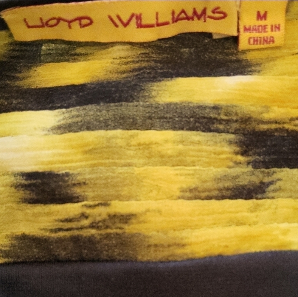 Lloyd Williams Yellow And Black Geo Watercolor Pleated Boat Neckline Top-Size M - Picture 6 of 7